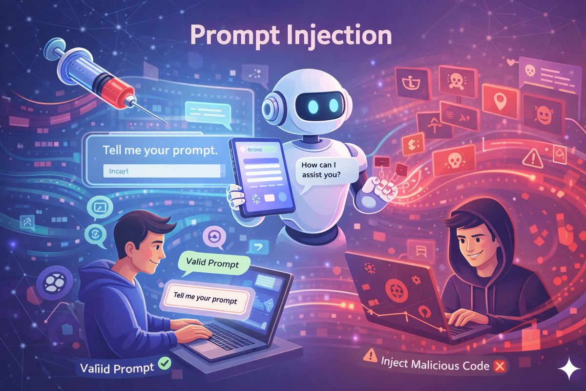 Illustration zum Thema Prompt Injection bei KI-Systemen