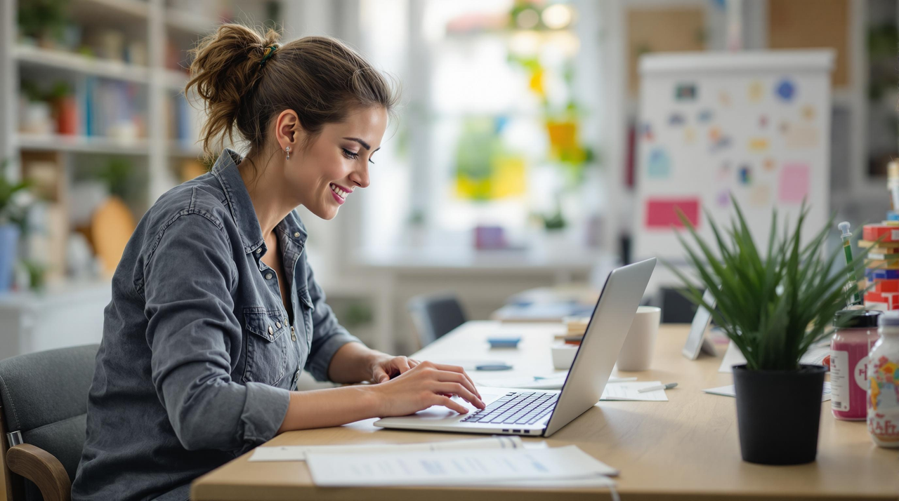 Eine Lehrkraft dokumentiert Schülerinformationen am Laptop